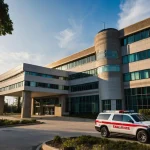 hospital and an ambulance