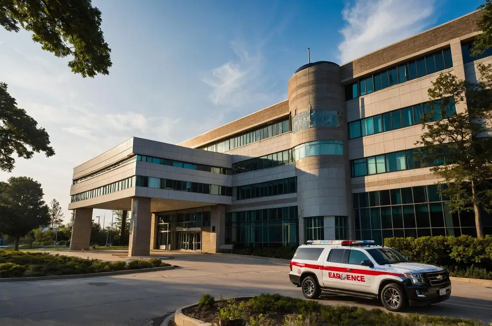 hospital and an ambulance